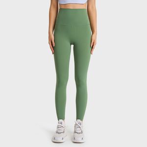 L2082 Pantalon super taille haute Pantalon de yoga doux au beurre brossé pour un legging chaud avec poches Pantalon de survêtement serré Couleur unie Pantalon pour femme avec ligne en T