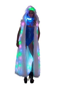 L Lumineuze bontjas die lange led -prestatie kleding superkleed imitatie bont mouwloze vrouwen heeft 211213