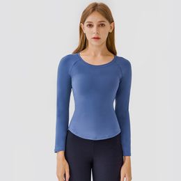 L-S004 Dames Yoga-outfit Shirts Slim Fit Sports Tops Fitness Shirt Stretchy Skin-Friendly Outfits voor On The Moving naaktgevoel