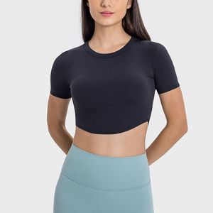 L-S079 Sleette courte du yoga pour femmes, haut de sport, nouveau crop top sexy avec nombril exposé, ajustement slim 2.0 et forme de carrosserie, adapté à la forme physique, à la course et à la danse