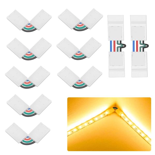 Conectores de 4 pines en forma de L, ángulo ajustable (90-180 grados), conectores para tira de LED para tiras de luces LED RGB 5050 de 10 mm de ancho