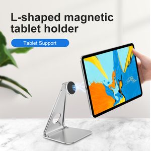 Soporte magnético para tableta PC con forma de L, soporte para teléfono móvil, escritorio de aleación de aluminio plano giratorio de 360 grados