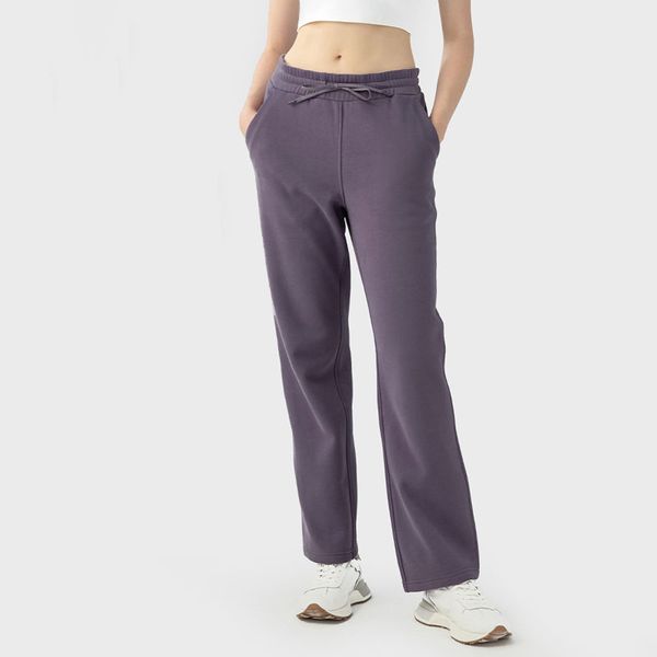 L-w005 Pantalones de chándal informales para mujer, pantalones de yoga, pantalones de algodón con pierna recta, pantalones de correr holgados con bolsillos para las manos, pantalones de entrenamiento súper suaves y cálidos para primavera, otoño e invierno