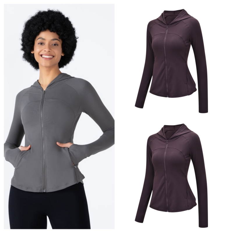 L Kvinnors utomhusrock Yoga Elastisk sportjacka Långärmad jogging Sportdräkt Full Zipper Slim Fit Sports Suit