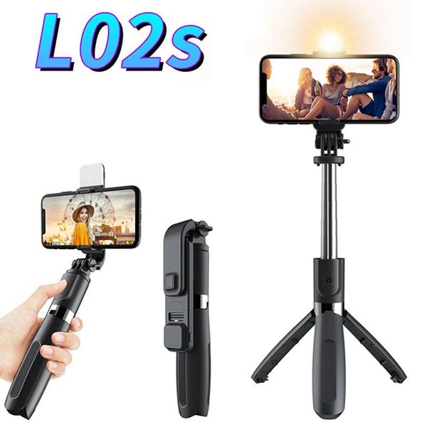 L02s Trípode plegable Monopod Selfie Stick Diente azul con botón inalámbrico Obturador Selfie Stick con LED para iOS Android