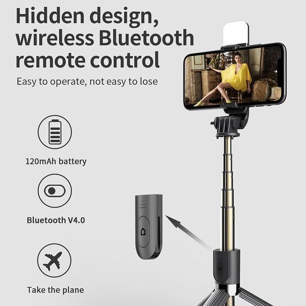 L03s Bluetooth Selfie Stick Monopod Mini trípode con luz de relleno LED y obturador remoto para monopiés de teléfono móvil HUAWEI