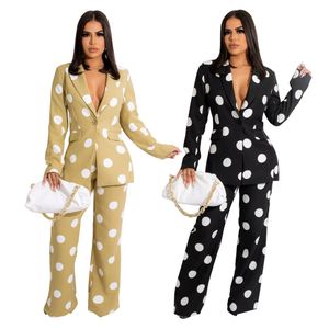 L054 YZ1295 2022 Lente Plus Size Trainingspakken Vrouwen Mode Kleding Enkele Knop Blazer Jas Polka Dot Broek Suit333Q