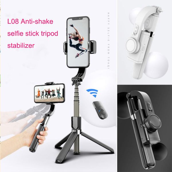 L08 stabilisateur bluetooth selfie stick avec trépied télécommandé support pliable prise de vue horizontale et verticale pour téléphone intelligent