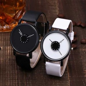 L0no Wallwatches Pareja de cuarzo casual Reloj de banda de cuero Reloj analógico Muñeco de la pulsera para mujeres Sleek Creative Digital Dial Relogio D240422