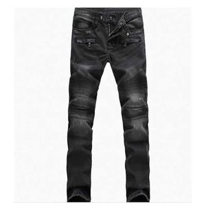 L0yo Men's Jeans European and American Fold Zipper Motorcycle Snowflake High Quality Plus taille Direct Sales New Mens Denim D240417