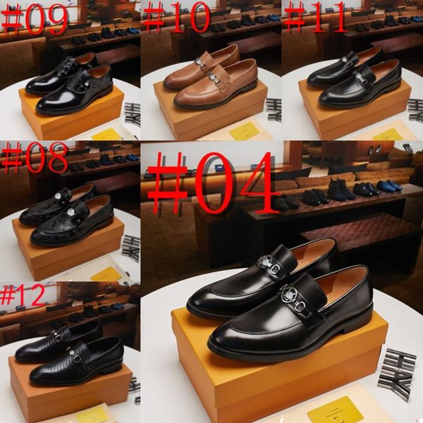 L1/12MODEL Classic Luxury Italy Mens Oxford Shoes Zapatos de cuero real Black Yellow Slip On Punta estrecha Banquete de boda Vestido de diseñador Zapatos formales Tamaño 6 a 11