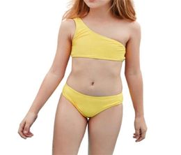 L12 Off Shoulder Bikini Girls Holiday Cute Solid Set Two -Piece Swimsuit Bathing Suit 2021 Summer Kids Swimwear For Onepieces318y4801152