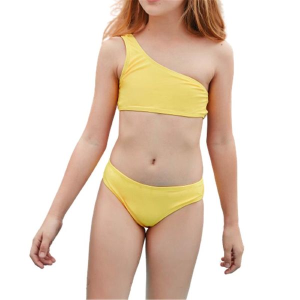 # L12 de hombro bikini chicas vacaciones lindo sólido conjunto de dos piezas traje de baño traje de baño 2021 traje de baño para niños de verano para una sola piezas