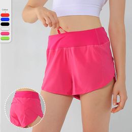 L8263 High-Rise Gevoerde Korte Broek Dames Sport Yoga Shorts met Ritszak aan de achterkant Hardloopshorts Sneldrogende Ademende Casual Joggingbroek Oefening Fitnesskleding