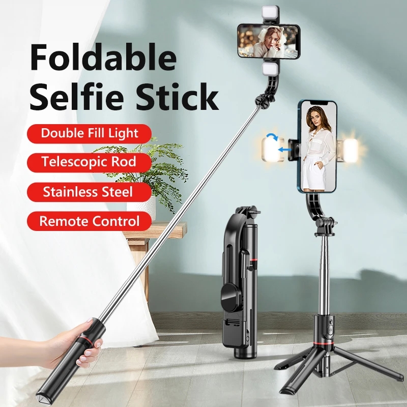 L13d nieuwste hot 1160mm uitgebreide versie bluetooth selfie stick dubbele vullichtstatief met externe sluiter voor Android iOS