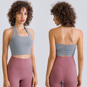 L146 Femmes Mode Sexy Sport Soutien-Gorge Yoga Débardeurs Accroche Cou Fit Réservoir Dos Tissu Plie Sous-Vêtements Gilet Sent Buttery-Soft Top avec Tasses Amovibles