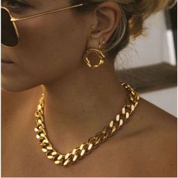L158 chaîne gourmette épaisse 15mm de large collier blogueur punk bijoux plaqué or acier inoxydable chaîne cubaine collier femmes