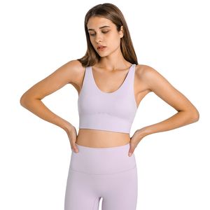 L172 rechte riem longline bh yoga tank gladde zachte fitness vest effen kleur vrouwen ondergoed sexy tops sneldrogende sport bh's met borstkussen
