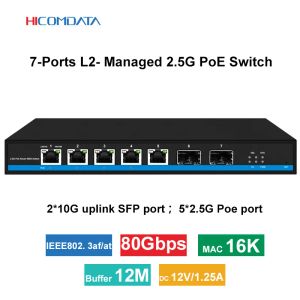 L2- Géré 2-Port 10G Up UpLink SFP 5-port 2.5G RJ45 PoE Ethernet Switch, IEEE802.3Af / AT Network Switch Internet Splitter Splitter sans ventilateur