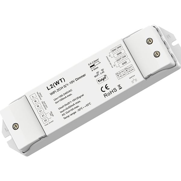 Interruptor DIP L2 (WT) 0/1-10V 2CH WiFi RF Push Dimmer AC 110V 220V Tuya APP Cloud on/off Controller para tira de luces de un solo color