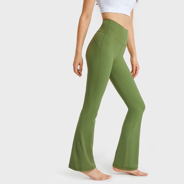 L-204 Pantalon évasé taille haute pour femme, pantalon de yoga, sensation nue, leggings de sport avec poche à la taille, collants de course, pantalon de sport de fitness, coupe ajustée pour les déplacements