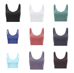 L2054 Terug Dames Yoga Beha Tanktops Zachte stof Schokbestendig Sportbeha Shirts Fitness Vest Top Sexy ondergoed Effen Kleur Gymkleding met verwijderbare