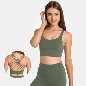 L2010 Gratis Longline Bh Strappy Open-Back Bh Yoga Tops Cross Strap Sport BH Traceless Dunne Fitness Vest met Verwijderbare Cups