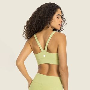 L356 Sujetador con cuello en U Nude Sense Yoga Tops Sujetador deportivo con espalda en forma de V Dobladillo ensanchado Chaleco deportivo para mujer Sujetador a prueba de golpes