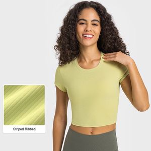 L371 Cropped Crewneck T-shirt Yoga Tops Naakt Gevoel Korte Mouw Buttery Soft Running Tight Fit Sweatshirt Vrouwen Shirts Sport Tee