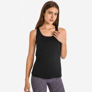 L55 Débardeurs Yoga Chemise Blouse Mode Respirant Mince Smock Deux Pièces Plat Cross-Strap Soutien-Gorge De Sport Femmes T-Shirts Running Vêtements De Fitness Avec Coussin De Poitrine Amovible