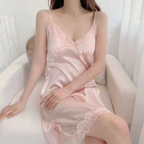 L6MV Sexy Pyjamas Dressses Femmes Sexy Halter Lace V-Neck Lignes de sommeil Femelle Sans manches Nightwear Hot Erotic Sleep Night Dress pour les dames D240425