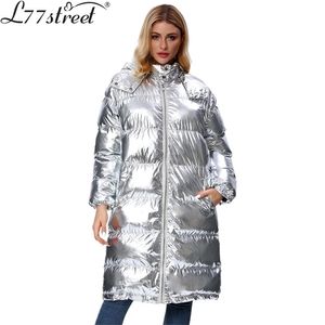 L77street Liizi Winter épais Toed brillant femme veste d'hiver argent long sur le genou manteau de coton polyvalent 201217