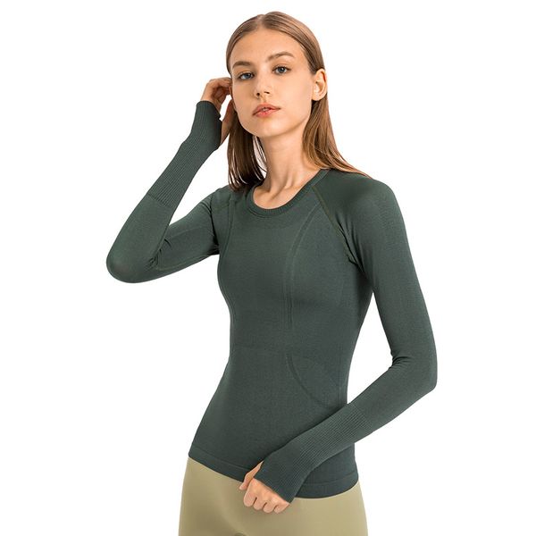 L9083 Femmes col rond sweats à manches longues chemises de Yoga mince noir course hauts de sport maille respirant T-shirts séchage rapide élastique vêtements de Fitness