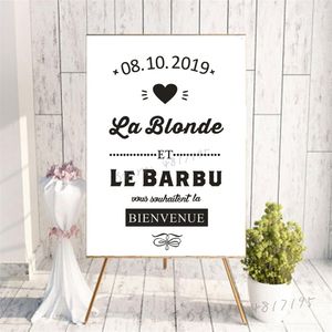 Autocollants miroir en vinyle La blonde et le barbu, décalcomanies de signe de Date personnalisées, autocollant de cérémonie de mariage français, Art Mural AZ939 220622
