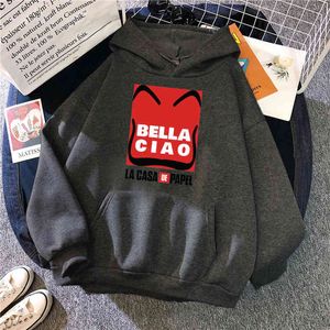 La Casa de Papel Bella Ciao Print Man Hoodie Losse Fleece Vintage Hooded Sweatshirt Harajuku Mode Anime Oversize Sweatshirts H1227