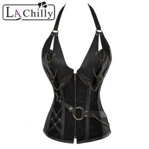 La Chilly nouvellement 14 acier os Steampunk cuir Corset avec string LC5401 Vintage Steampunk nouveau Style à lacets Corset pour la taille