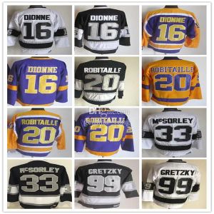 LA Maillots de hockey vintage personnalisés 99 Wayne Gretzky 33 Marty McSorley 20 Luc Robitaille 16 Marcel Dionne Retro Uniformes Black White Y