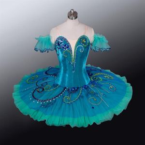 La Esmeralda Variation Costume de scène professionnel Tutu vert foncé Belle au bois dormant Ballet Comeptiton robe crêpe tutu enfant277e