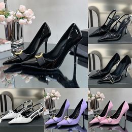 La Laced Pin-Point Slingback Pumps Sandalia Diseñador Mujer Italia Luxurys Mule Adornado Piel de becerro Moneda Tacones altos Sandalias Zapatos de fiesta de boda