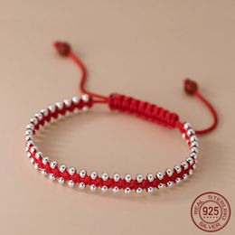 La monada 24 cm Lucky 925 Pulseras de cuerda de plata Mujeres Cuentas de plata Línea de hilo rojo Pulseras de cuerda para mujer niña ajustable 240320