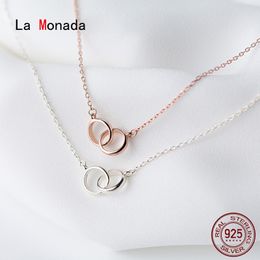 La Monada Circle Interlock 925 Colliers en argent sterling pour femmes rondes 925 chaîne en argent collier femmes bijoux coréen femme Q0531