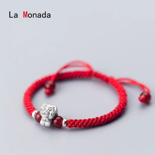 La Monada S 999 Plata de ley pura Zodíaco chino Cuerda roja Pulseras de mujer Hilo para línea de mano Cadena 240315