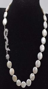 La naturaleza de perlas agua dulce blancas moneda 1314mm kraag dargon cierre 20 pulgadas al por mayor cuentas Mujer4578648