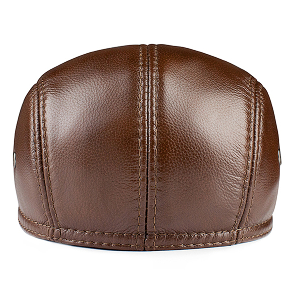 LA SPEZIA Cowskin Mens Beret Real Leather Flat Cap Brown Earflaps Warm Autumn Winter Brand Driver Ivy Hat Newsboy