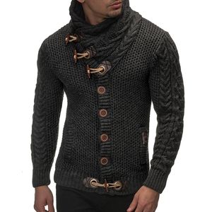 Laamei Pull Cardigan Hommes Marque Casual Slim Fit Mâle Cornes Boucle Épaisse Couverture Chandails À Col Roulé NewMX190926