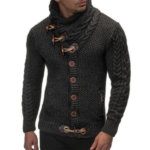 Laamei 2019 Sweater Cardigan Men Merk Casual Slim Fit mannelijke truien mannen Hoorns Buckle Dikke Hedging Turtleneck herentrui nieuwe CJ191206