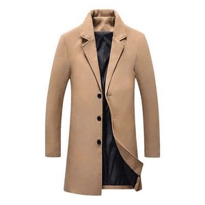 Laamei hommes manteaux automne hiver solide longue tranchée veste mâle Vintage simple boutonnage affaires hommes pardessus grande taille manteau de laine LJ201106