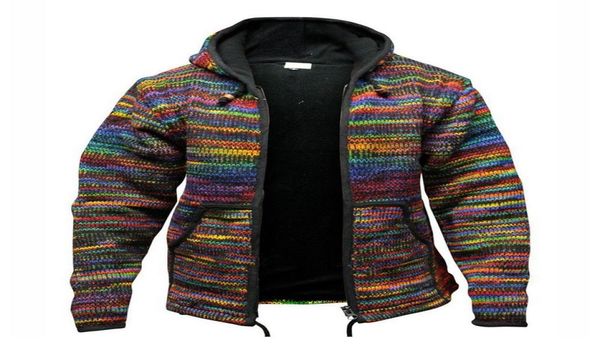 Laamei Men Fashion Sweater Cardigan arc-en-ciel en tricot à rayures en tricot en tricot à capuche