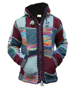 Laamei Vintage Men Hooded Cardigan Sweaters Jacket Men Autumn Patchwork gebreide Ethnic Style Offerse Patch Hoodies Coat Sweater 201203080068