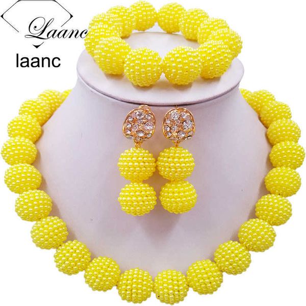 Laanc – ensemble de bijoux africains en perles d'imitation jaunes, collier de mariage nigérian SP1R012 H1022